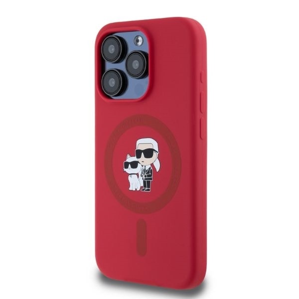 Karl Lagerfeld Silicone Karl&amp;Choupette Heads Ring MagSafe Case for iPhone 15 Pro - Red Red