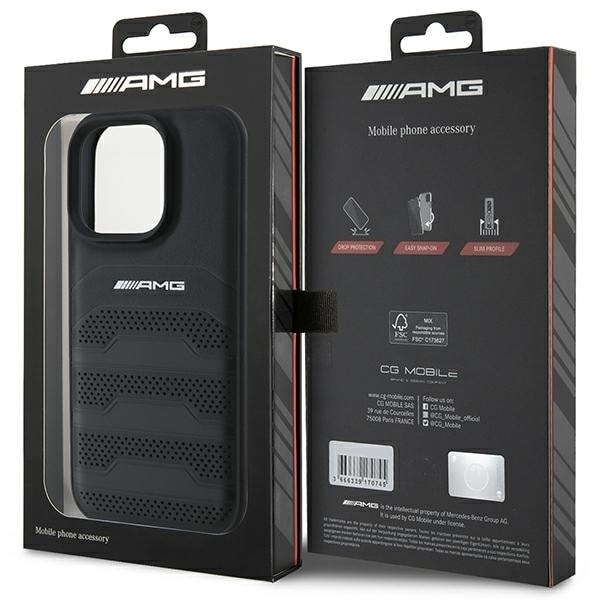 AMG Leather Debossed Lines Black Logo iPhone 16 Pro Max Case - Black Black