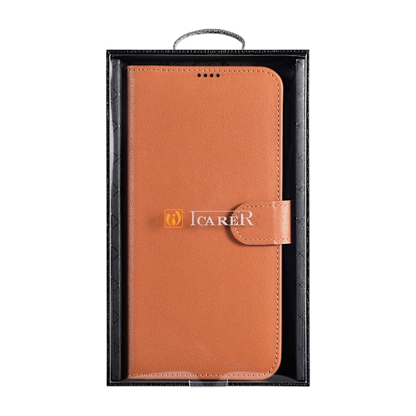 iCarer Haitang Leather Wallet Case Leather Case for Samsung Galaxy S22 + (S22 Plus) Wallet Housing Cover Brown (AKSM05BN) Brown