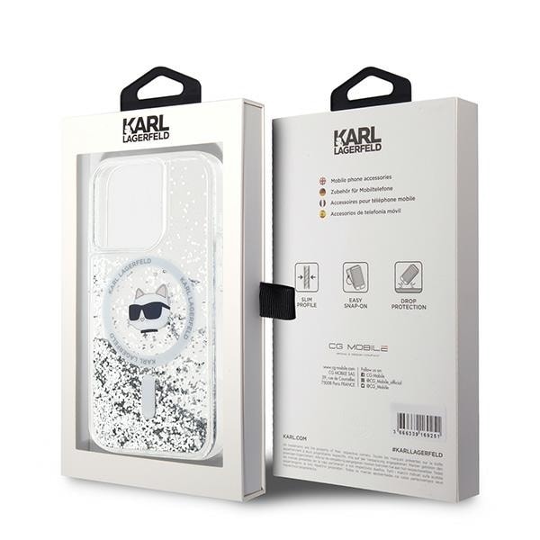 Karl Lagerfeld Liquid Glitter Choupette Head MagSafe case for iPhone 15 Pro Max - transparent Transparent