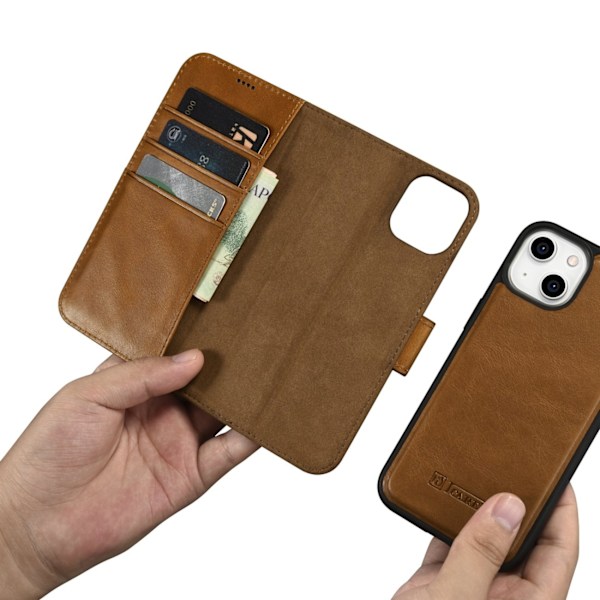 iCarer Oil Wax Wallet Case 2in1 Case iPhone 14 Leather Flip Cover Anti-RFID brown (WMI14220721-TN) Brown