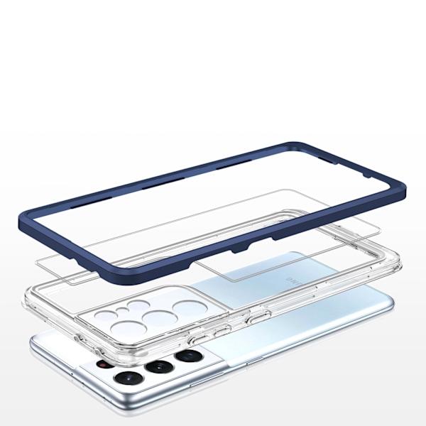 Clear 3in1 Case for Samsung Galaxy S21 Ultra 5G Frame Gel Cover Blue Blue || Transparent