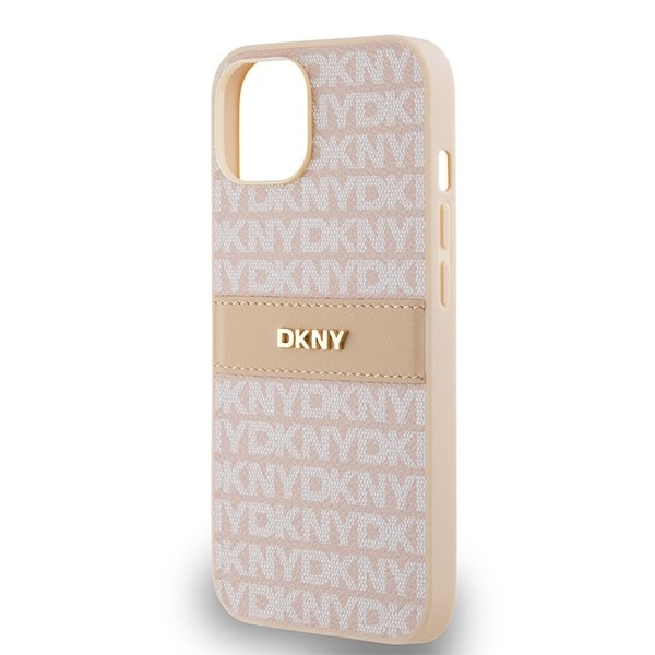 DKNY Leather Mono Stripe &amp; Metal Logo case for iPhone 15 / 14 / 13 - pink Pink