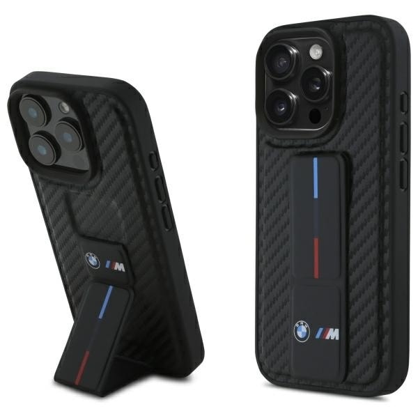 BMW M Grip Stand Smooth and Carbon case for iPhone 16 Pro Max - black Black