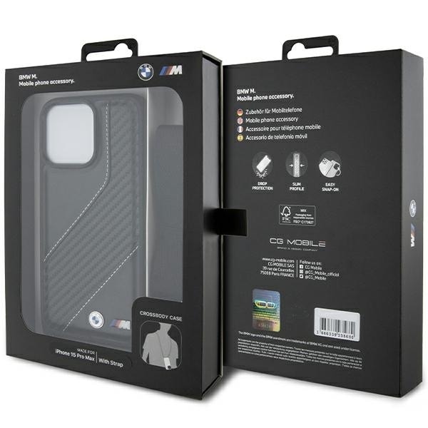 BMW M Edition Carbon Stripe &amp; Strap case for iPhone 15 Pro Max - black Black