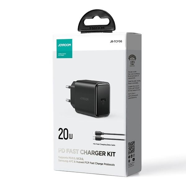 [RETURNED ITEM] USB C Charger 20W PD Joyroom JR-TCF06 with USB C Cable - Lightning - black Black