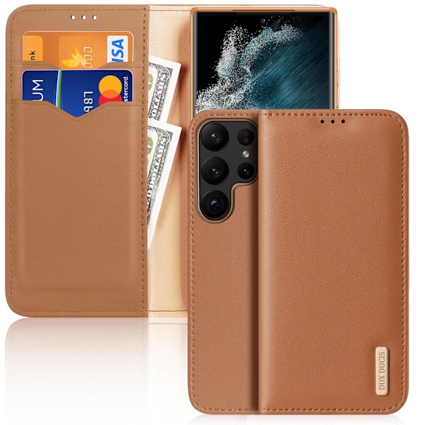 Dux Ducis Hivo Case for Samsung Galaxy S23 Ultra Flip Cover Wallet Stand RFID Blocking Brown Brown