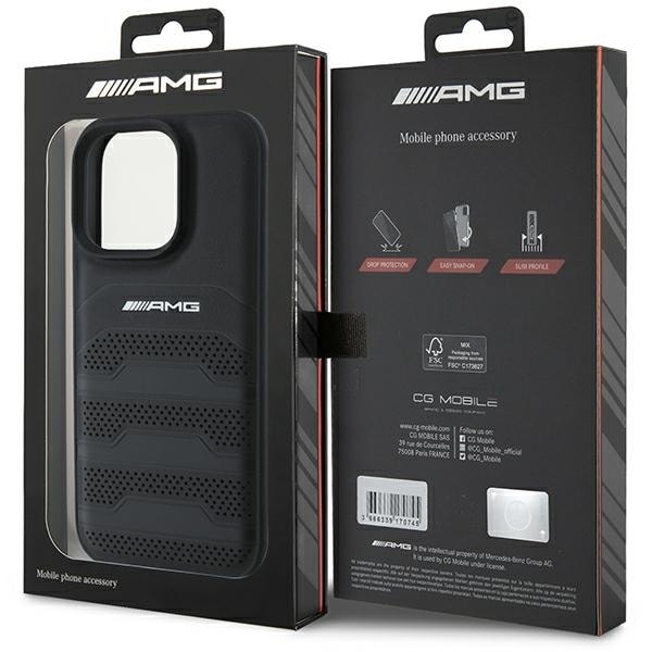 AMG Leather Debossed Lines Black Logo iPhone 16 Pro Case - Black Black