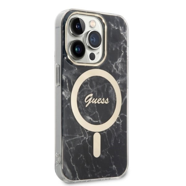 Set Guess GUBPP14LHMEACSK Case+ Charger iPhone 14 Pro 6.1" black/black hard case Marble MagSafe Black