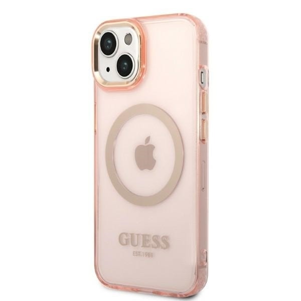 Guess GUHMP14MHTCMP iPhone 14 Plus 6.7&quot; pink/pink hard case Gold Outline Translucent MagSafe Pink