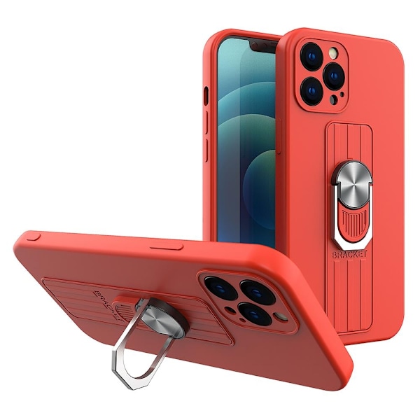 Ring Case silicone case with finger grip and stand for iPhone 12 mini red Red