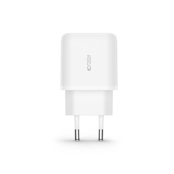 Tech-Protect C20W USB-C PD 20W / USB-A QC 3.0 charger with USB-C / USB-C cable - white White