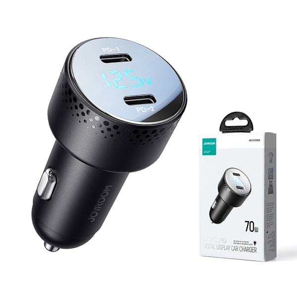 2x USB C 70W car charger with LED display Joyroom JR-CCD02 - black Black