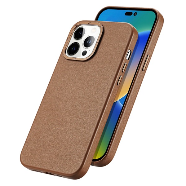 Dux Ducis Grit Leather Case for iPhone 14 Pro Elegant Faux Leather Cover (MagSafe Compatible) Brown Brown