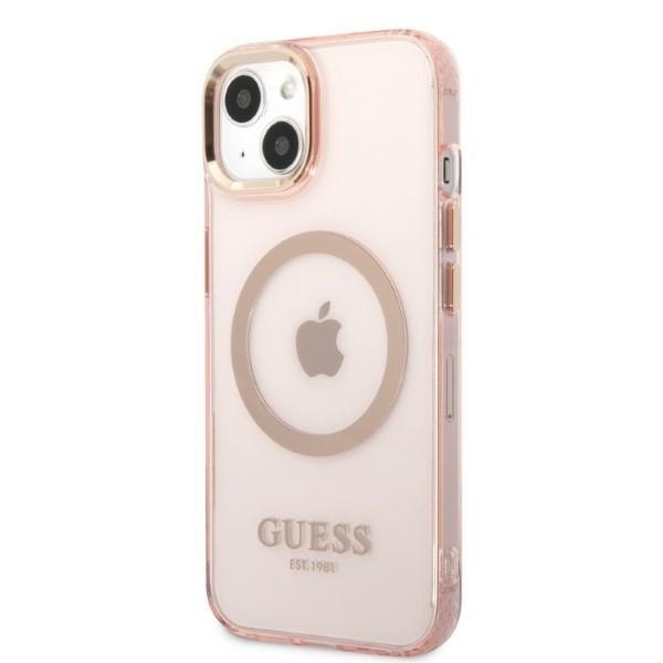 Guess Gold Outline Translucent MagSafe case for iPhone 13 - pink Pink