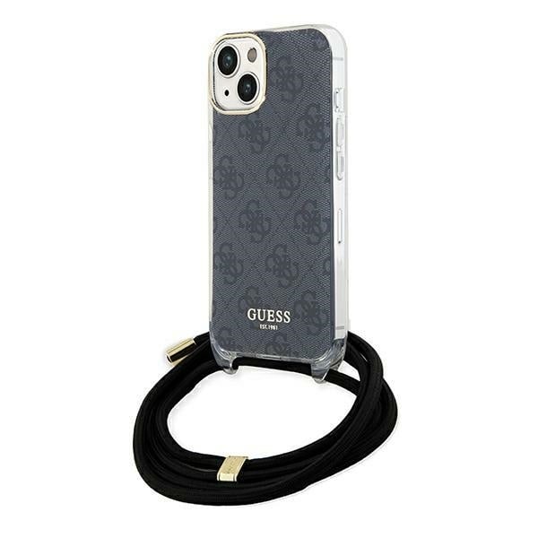 Guess Crossbody Cord 4G Print Case for iPhone 15/14/13 - Black Black