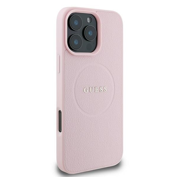 Guess MagSafe Grained Gold Ring iPhone 15 Pro Max Case - Pink Pink