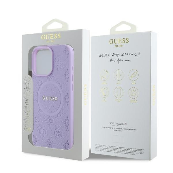 Guess Saffiano Peony Classic Logo MagSafe iPhone 16 Pro Max Case - Purple Violet