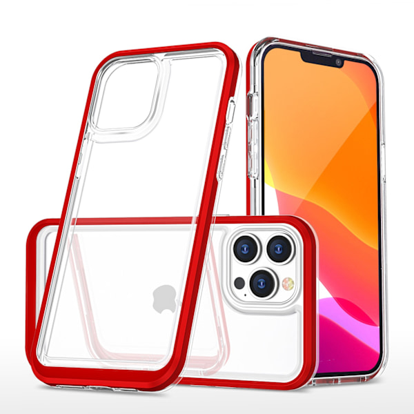 Clear 3in1 case for iPhone 14 Pro Max silicone cover with frame red Red || Transparent