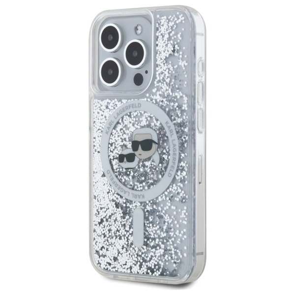 Karl Lagerfeld Liquid Glitter Karl &amp; Choupette Head Magsafe iPhone 15 Pro Case - Clear Transparent