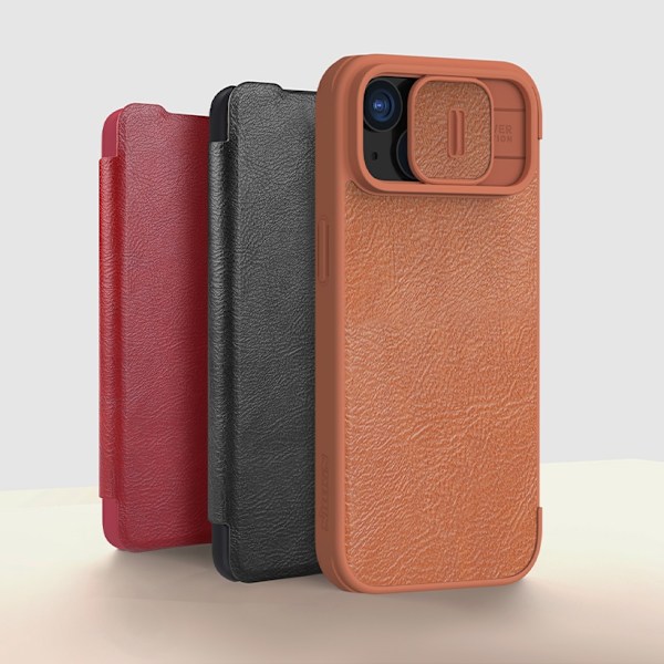 Nillkin Qin Pro Leather Flip Case with Camera Cover for iPhone 15 Plus - Brown Brown