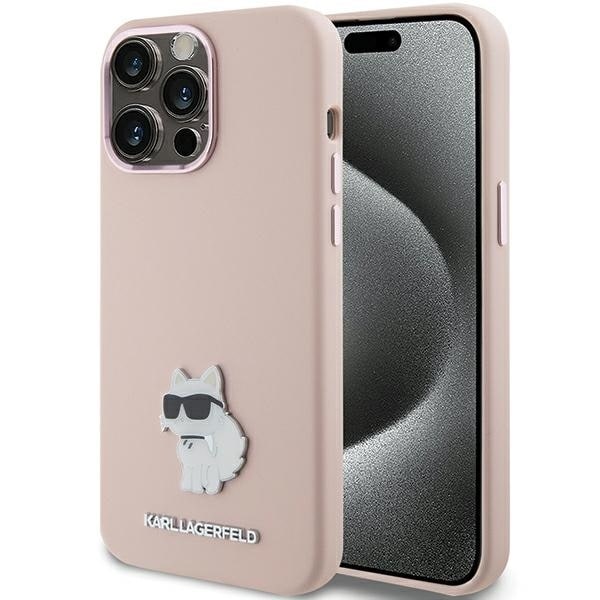 Karl Lagerfeld Silicone Choupette Metal Pin case for iPhone 15 Pro Max - pink Pink