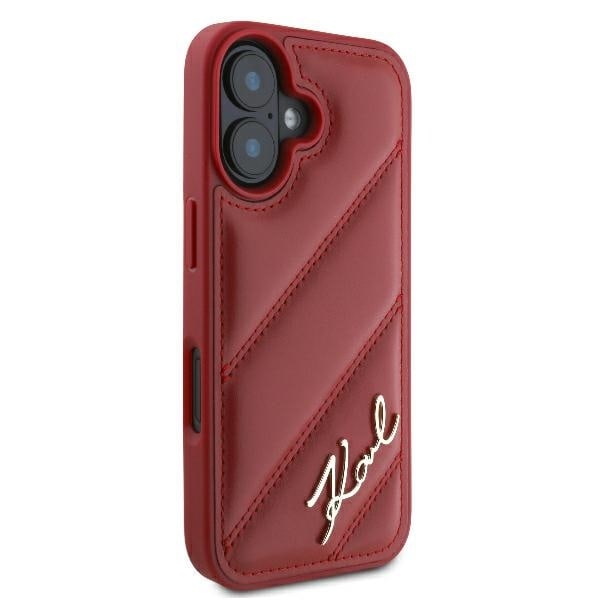 Karl Lagerfeld Diagonal Quilted Script iPhone 16 Case - Red Red