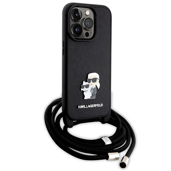 Karl Lagerfeld KLHCP14LSAKCPSK case for iPhone 14 Pro hardcase - black Crossbody Saffiano Metal Pin Karl&amp;Choupette Black