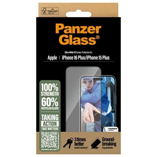 PanzerGlass Screen Protector iPhone 16 Plus 6.7&quot; Ultra-Wide Fit 2863