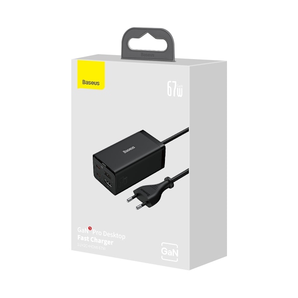 Baseus fast charger GaN5 Pro HUB HDMI 2 x USB-C / USB-A / HDMI 4K 30Hz 1.5m black + USB-C cable - USB-C 100W 40Gb/s (USB4) 1m (CCGP110201) Black