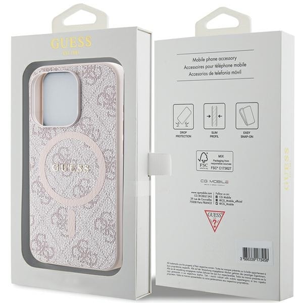 Guess 4G Collection Leather Metal Logo MagSafe Case for iPhone 14 Pro - Pink Pink