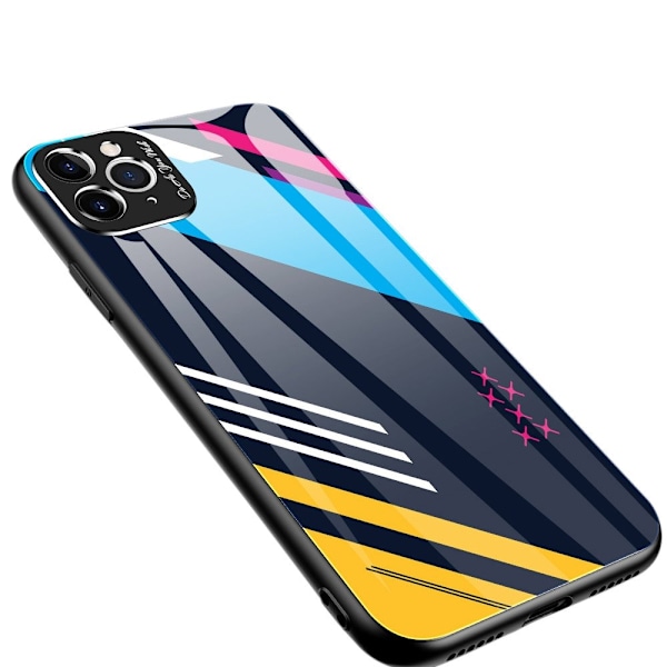 Color Glass Case Durable Cover with Tempered Glass Back and camera cover iPhone 11 Pro Max pattern 2 Black || Blue || Yellow