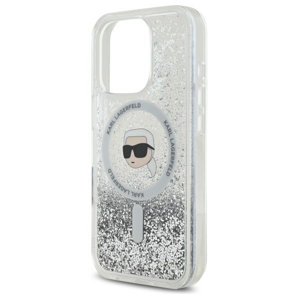 Karl Lagerfeld Liquid Glitter Karl Head Magsafe Case for iPhone 16 Pro - Clear Transparent