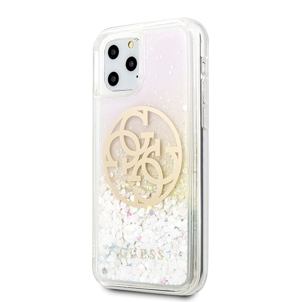 Guess GUHCN58LGIRGP iPhone 11 Pro hard case Gradient Liquid Glitter Circle Logo Transparent || Silver