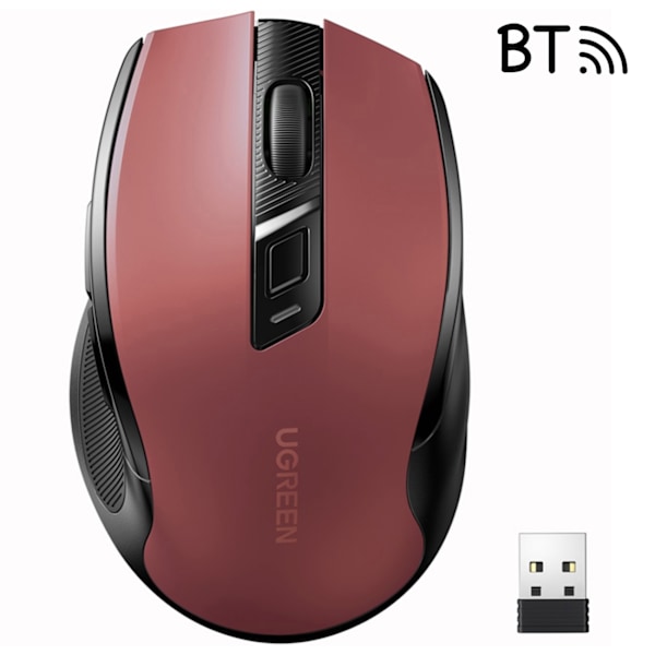 Ugreen MU006 wireless optical mouse USB 2.4GHz / Bluetooth 5.0 4000 DPI - red Red