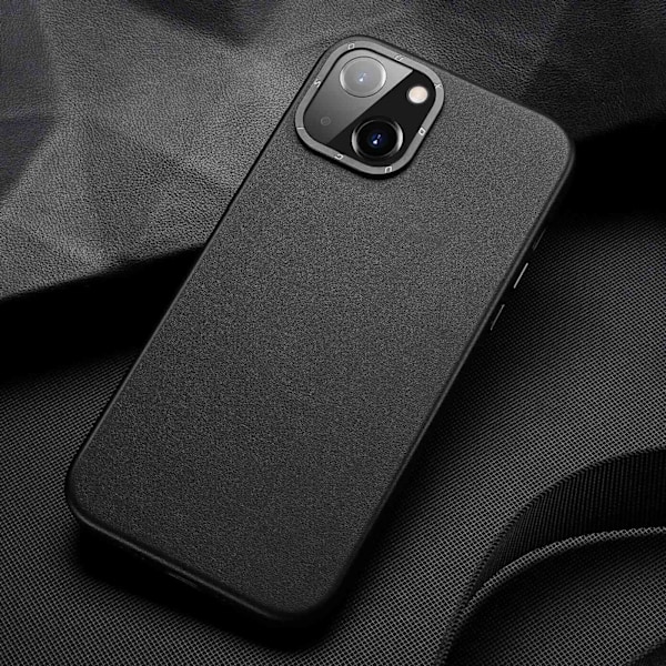 Dux Ducis Grit Leather Case for iPhone 14 Elegant Faux Leather Cover (MagSafe Compatible) Black Black