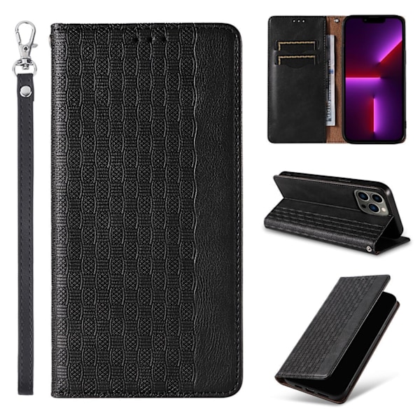 Magnet Strap Case for iPhone 14 Flip Wallet Mini Lanyard Stand Black Black