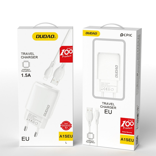 Dudao USB-A 7.5W charger + USB-A cable - Lightning 1m white (A1sEUL) White