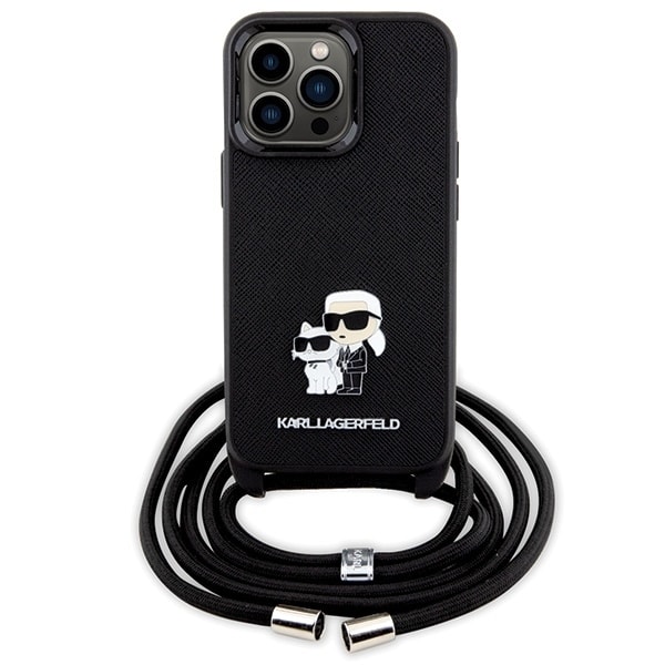 Karl Lagerfeld KLHCP13LSAKCPSK case for iPhone 13 Pro / 13 hardcase - black Crossbody Saffiano Metal Pin Karl&amp;Choupette Black