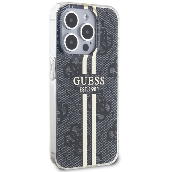 Guess IML 4G Gold Stripe case for iPhone 15 Pro Max - black Black