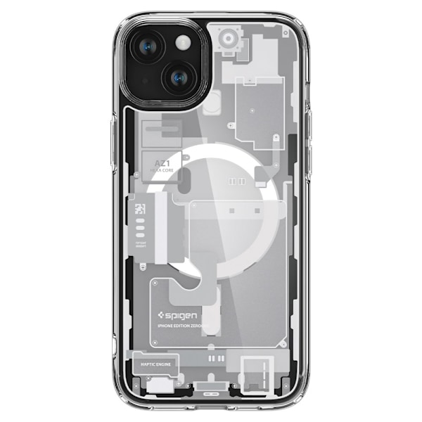 Spigen Ultra Hybrid Mag Case with MagSafe for iPhone 15 - White (Zero One Pattern) Transparent || White