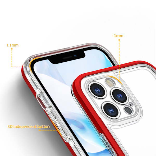 Clear 3in1 Case for iPhone 12 Pro Max Frame Cover Gel Red Transparent || Red