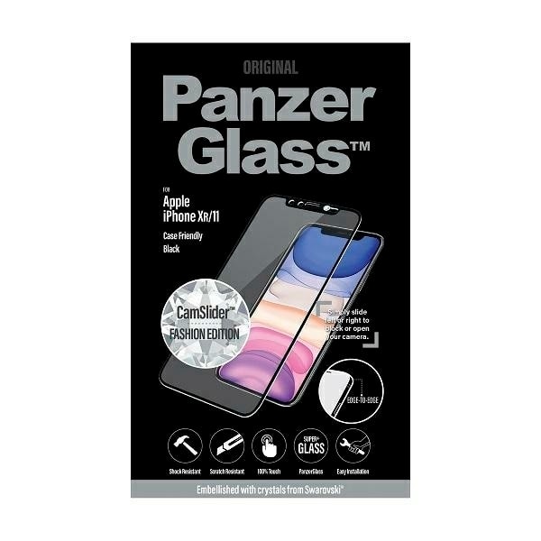 PanzerGlass E2E Super+ tempered glass with camera cover with Swarovsky crystal for iPhone XR / 11 - with black frame