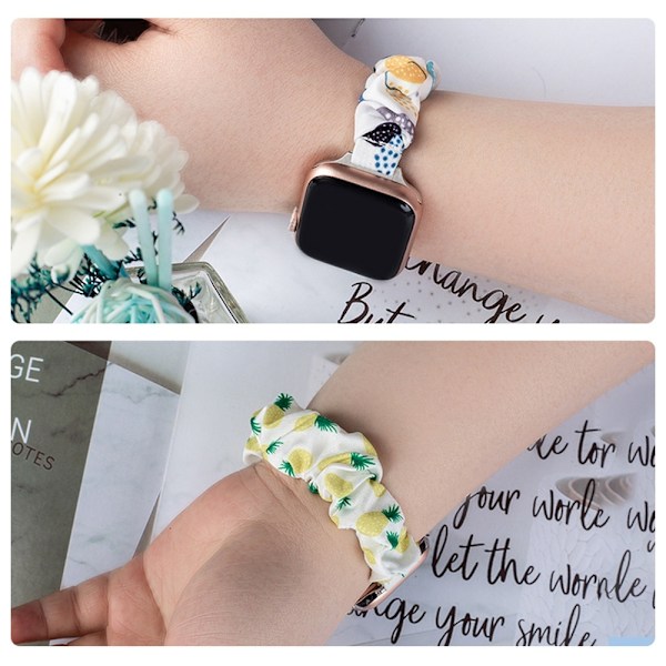 Cloth Watch 7 band 7/6/5/4/3/2 / SE (45/44 / 42mm) strap bracelet bracelet with elastic pineapple White