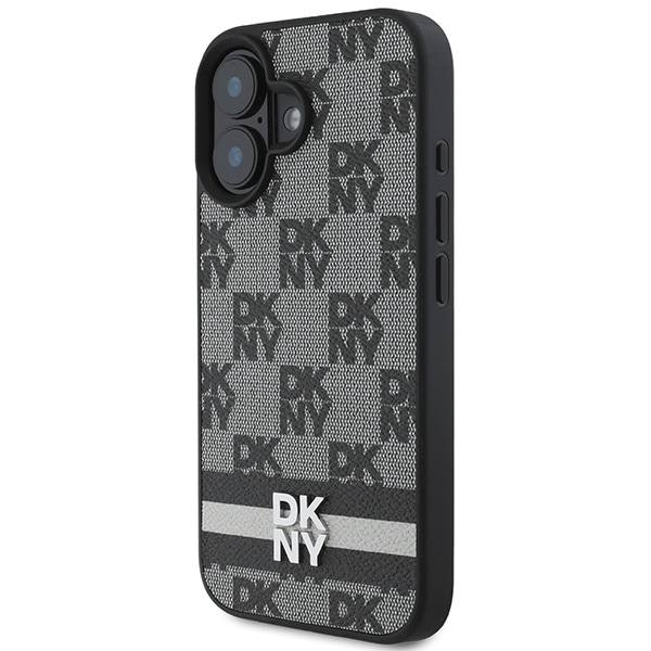 DKNY Checkered Pattern &amp; Printed Stripes case for iPhone 16 - black Black