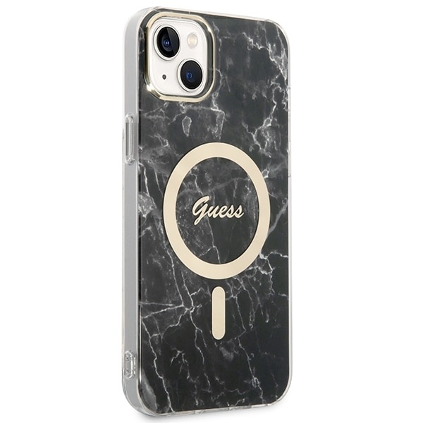 Set Guess GUBPP14SHMEACSK Case+ Charger iPhone 14 6.1" black/black hard case Marble MagSafe Black