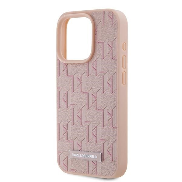 Karl Lagerfeld Leather Monogram Metal Logo case for iPhone 15 Pro Max - pink Pink