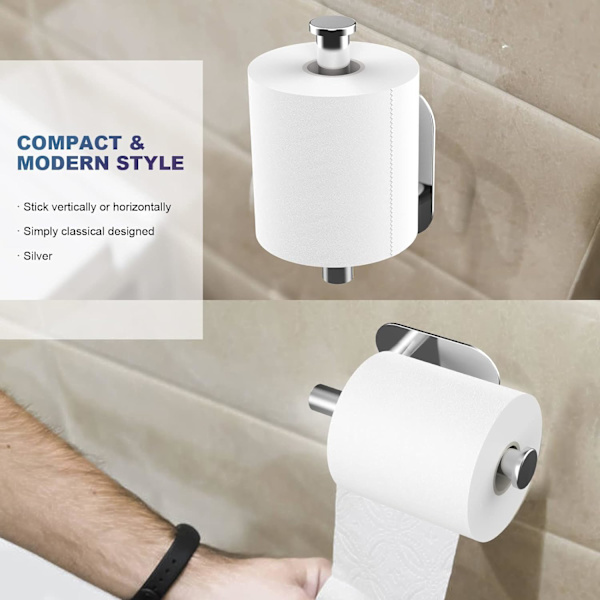 Toiletpapirholder Selvklæbende, SUS 304 Rustfrit Stål til Badeværelse, Toilet, Køkken, Vandtæt Rustbestandig - Ingen Boring