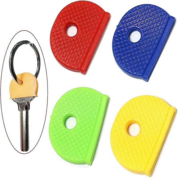 12 stk. PVC-plastnøglehætter i 4 assorterede farver Identificer din nøgle