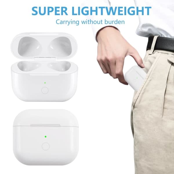 Wireless Replacement Case Compatible with AirPods 3rd Generation Case with Fast Charging and Bluetooth Pairing Sync Button (White) (Lig